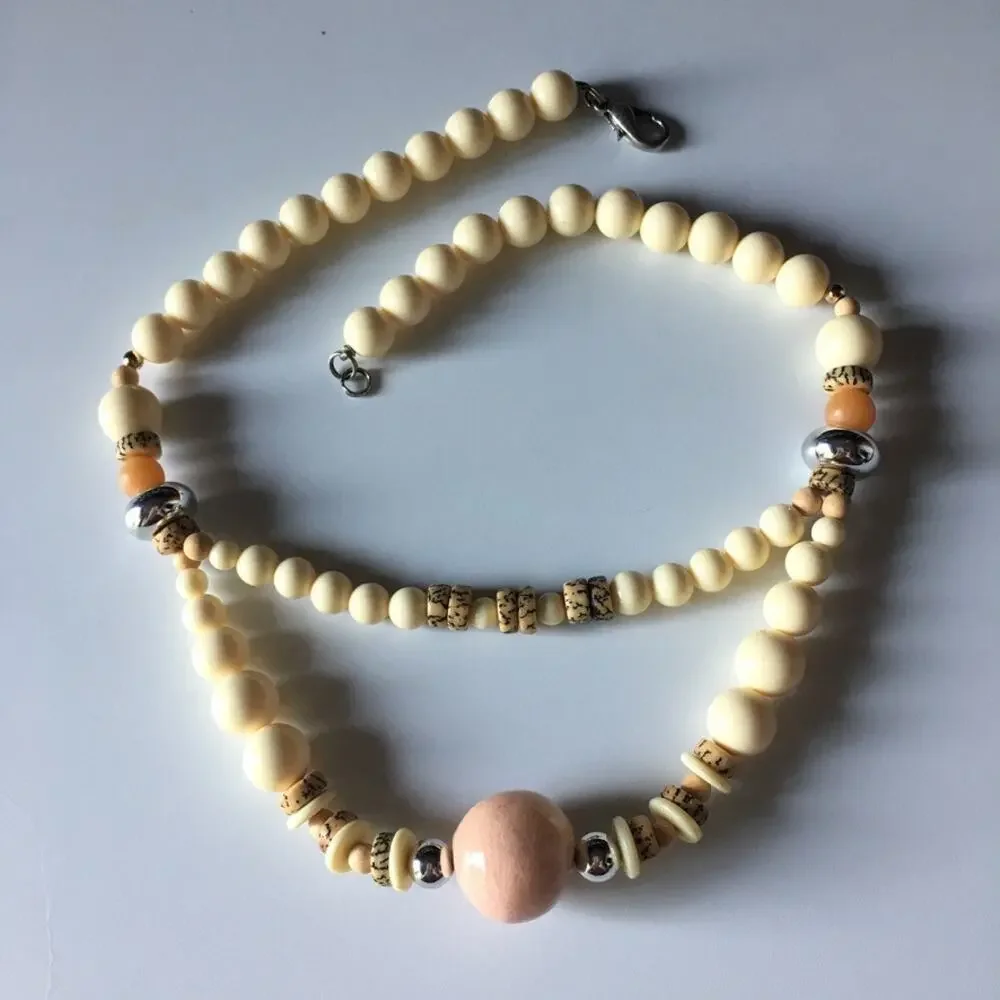 Unique pale tones cream and pale pink double strand necklace